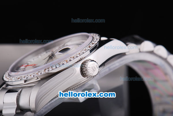 Rolex Day-Date Automatic Diamond Bezel and Roman Hour Marking with Diamonds&White Dial - Click Image to Close